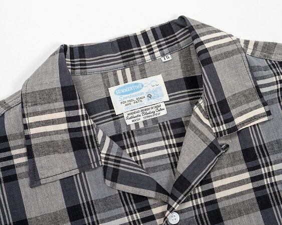 WORKERS(ワーカーズ)～Open Collar Shirt, Grey Madras～