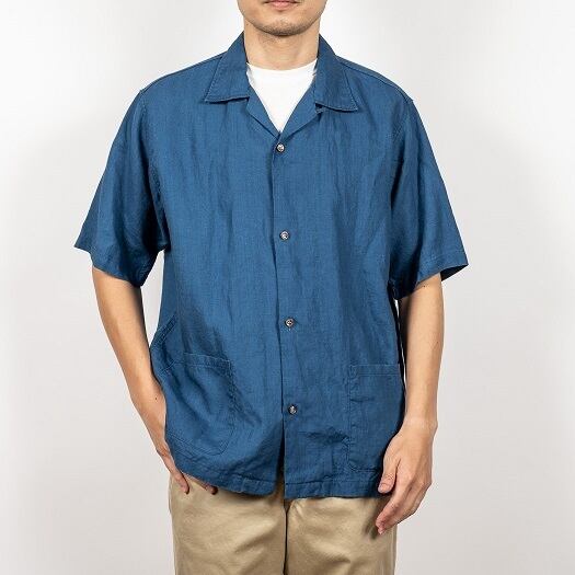 WORKERS(ワーカーズ)～Open Collar Shirt, Indigo Linen～