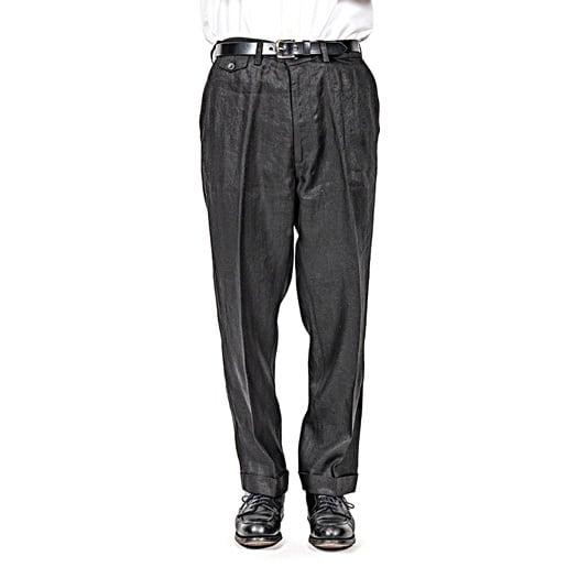 WORKERS(ワーカーズ)～Moonglow Trousers 21, French Linen Herringbone, Black～