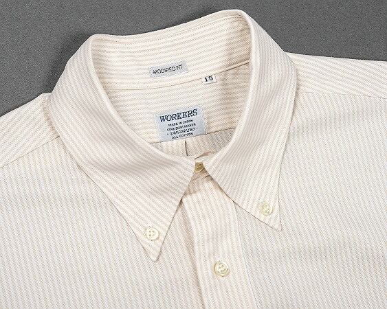 WORKERS(ワーカーズ)～Short Sleeve BD, Ecru Stripe Supima OX～