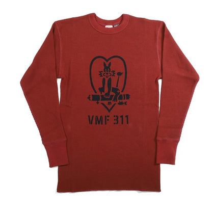 【FREEWHEELERS】"TOMCATS" CREW NECKED THERMAL LONG SLEEVE SHIRT DARK CRIMSON