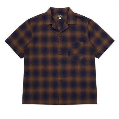 COLIMBO(コリンボ)～Modest Open Collar Shirt Brown "Indigo Ombre Check"～