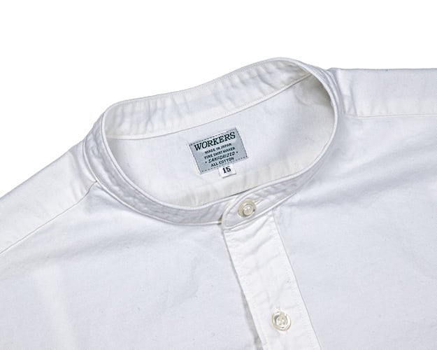 WORKERS(ワーカーズ)～Band Collar Shirt, Supima OX, White～